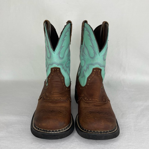 Justin Gypsy Boots Women’s 7B Brown Turquoise Blue Leather Embroidered Western - Picture 3 of 16